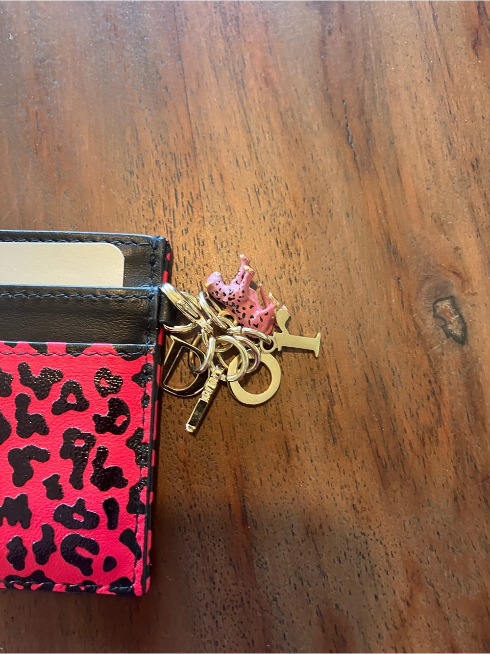 Dior Pink and Black Leopard Card Holder with Gold-Tone Key Charms - Picture 3 of 9